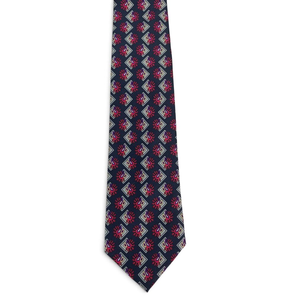 Vintage Christian Dior Monsieur Silk Tie Black Pink Paisley Geometric Medallion